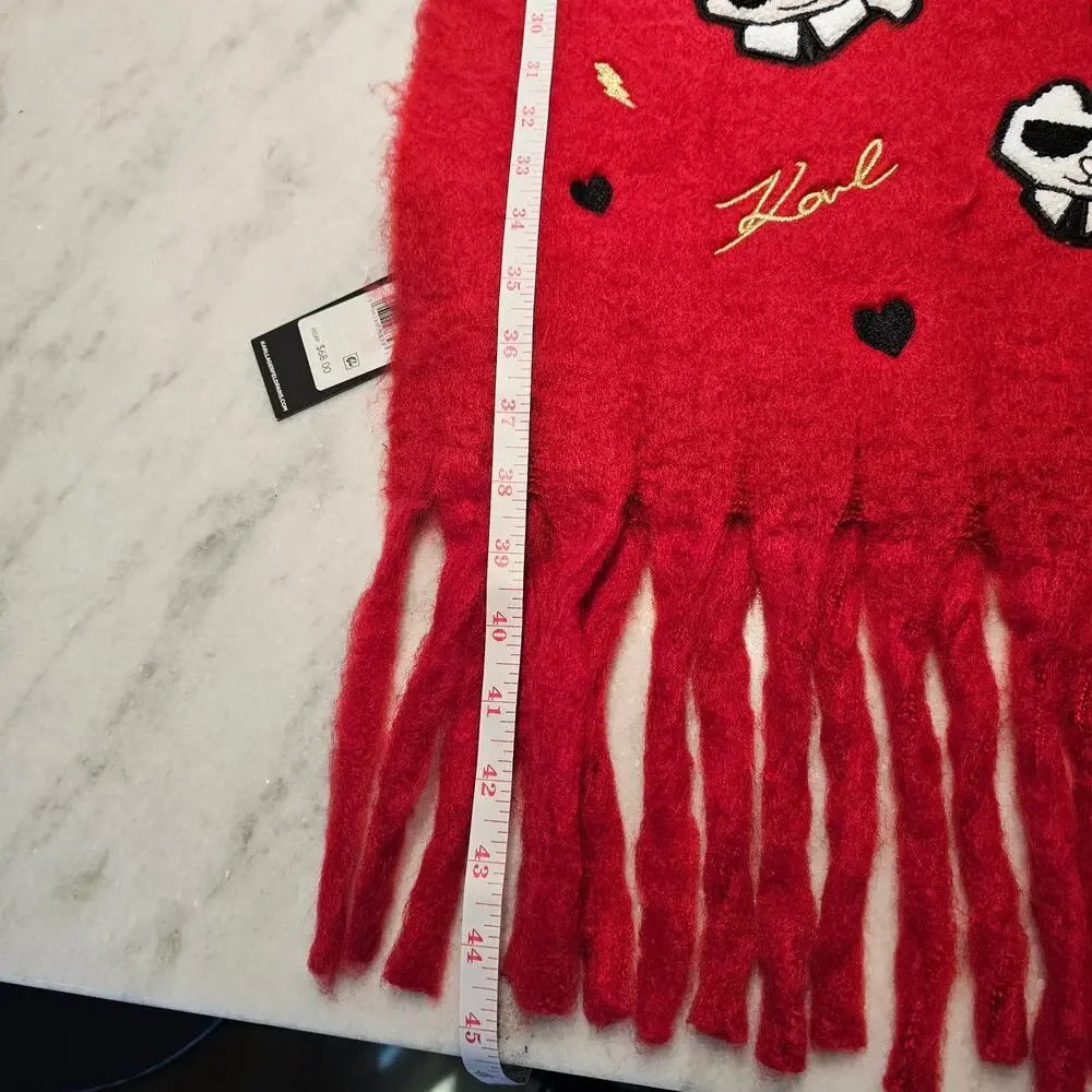 Karl Lagerfeld Paris Blanket Scarf /Wrap Embroidered Cat Choupette Fringed NWT